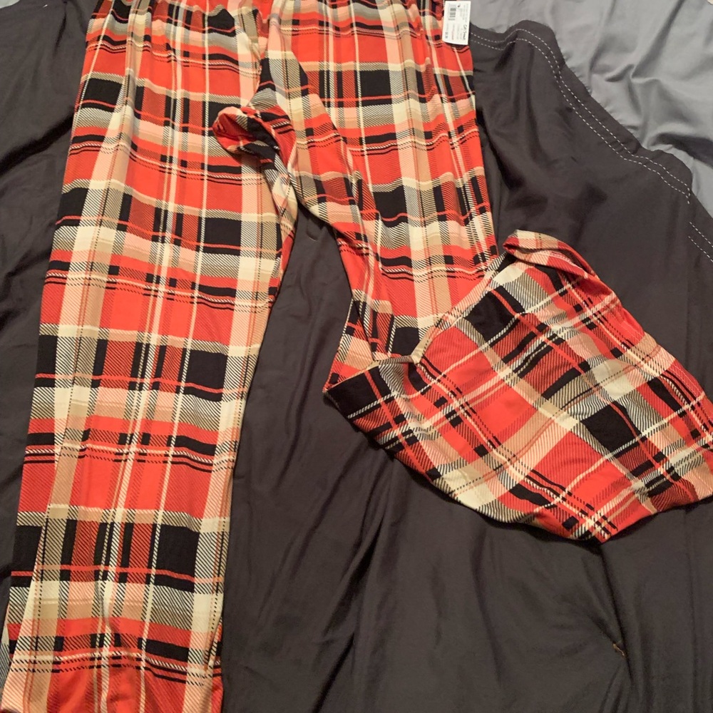 NWT Orange and Blk checked pull on pants